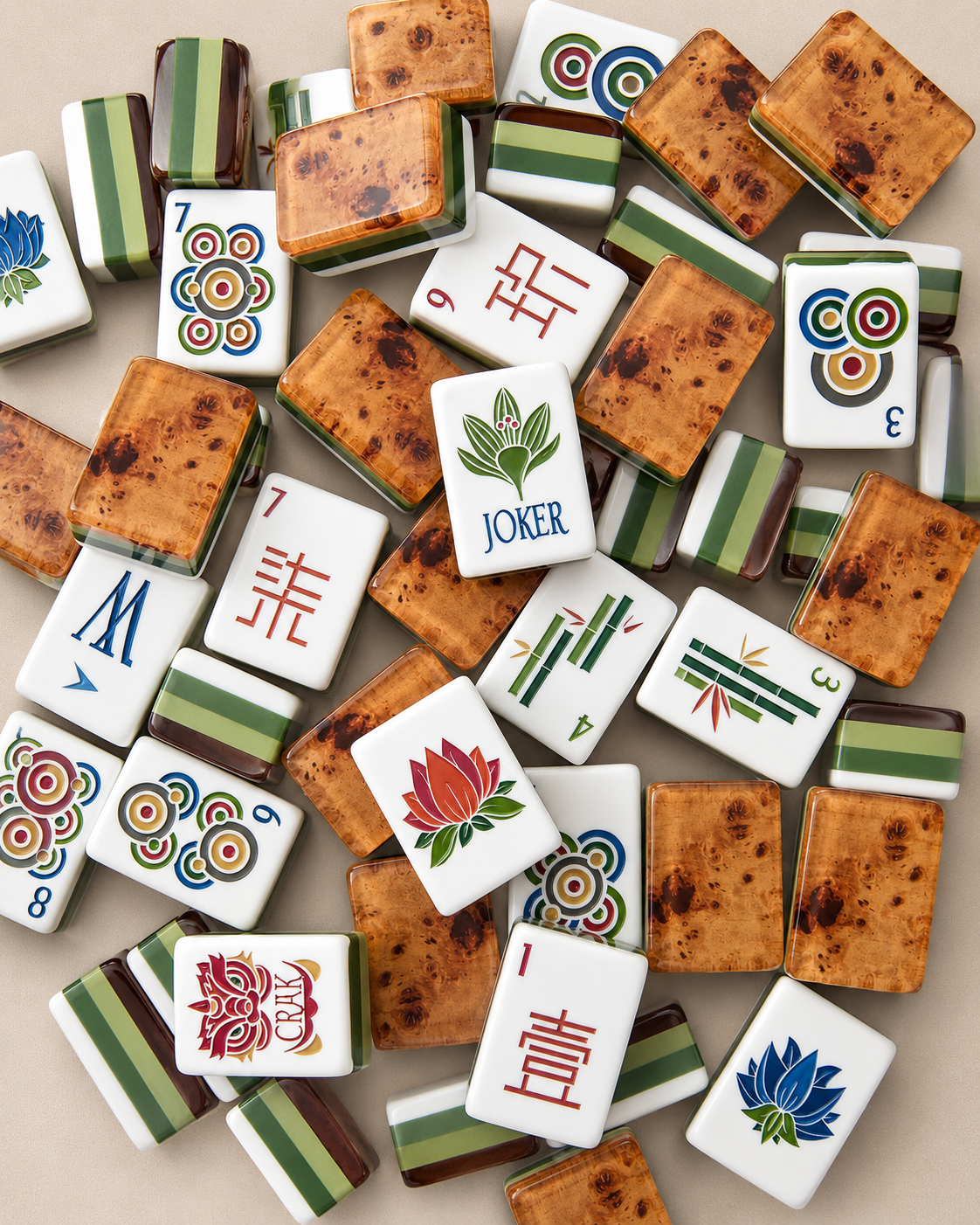Luxury American Mahjong Set – Premium Acrylic Tiles with Burl Wood Finish | Complete Mahjong Game Set | Gift for Mahjong Lovers